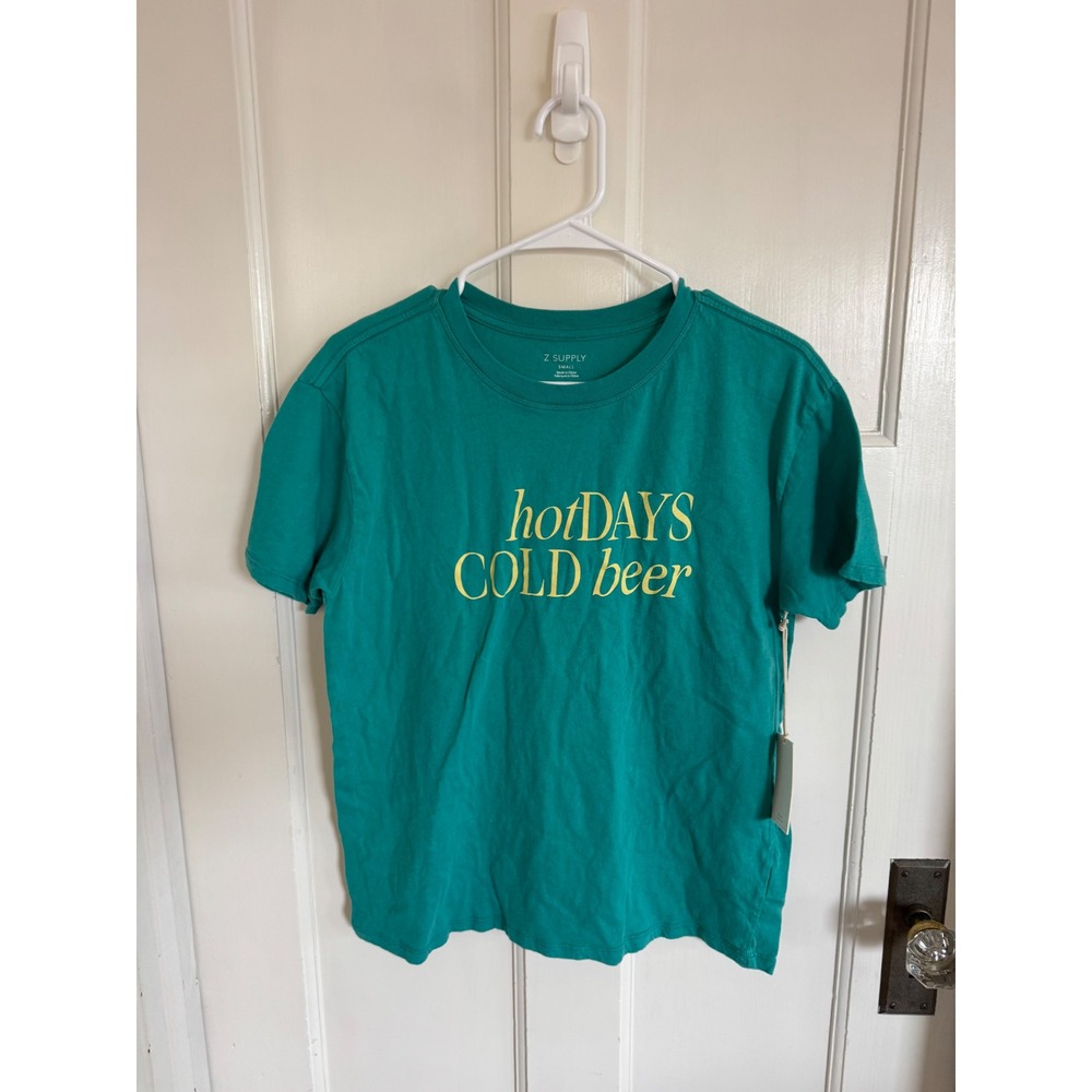 NWT Z Supply teal Hot Days Cold Beer tee size small